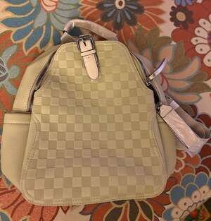 CAITINA Pebble Leather Checkered Pattern Mini Backpack - Pale Sage Green